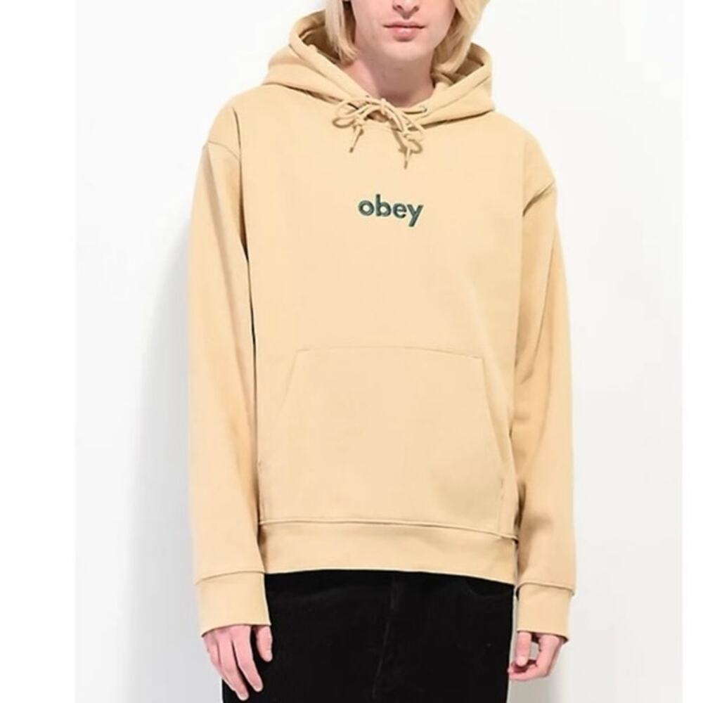 Obey Men’s L Lowercase Logo Hoodie Pullover Sweatshirt Thick